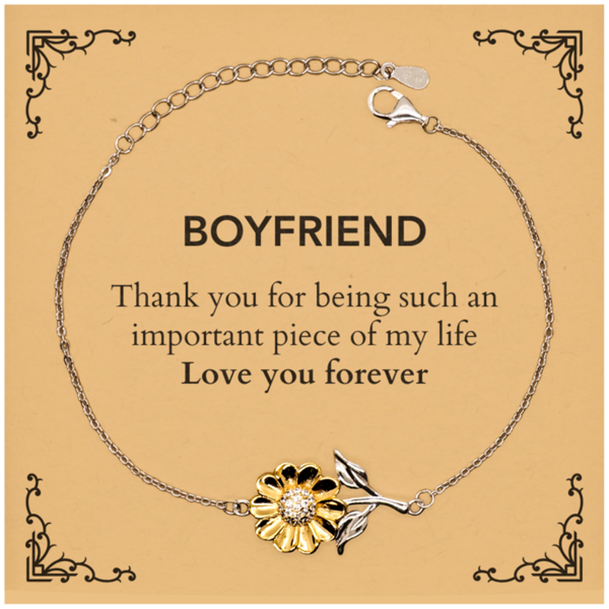 Appropriate Boyfriend Sunflower Bracelet Epic Birthday Gifts for Boyfriend Thank you for being such an important piece of my life Boyfriend Christmas Mothers Fathers Day