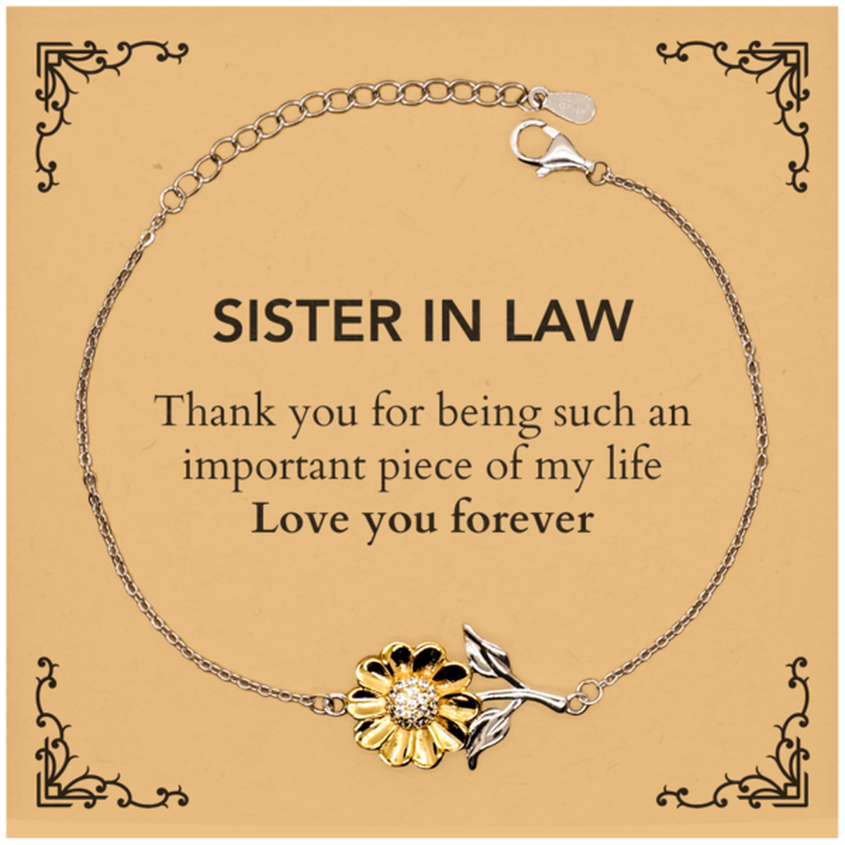 Sister In Law Sunflower Bracelet - Heartfelt Design | Birthday Gift