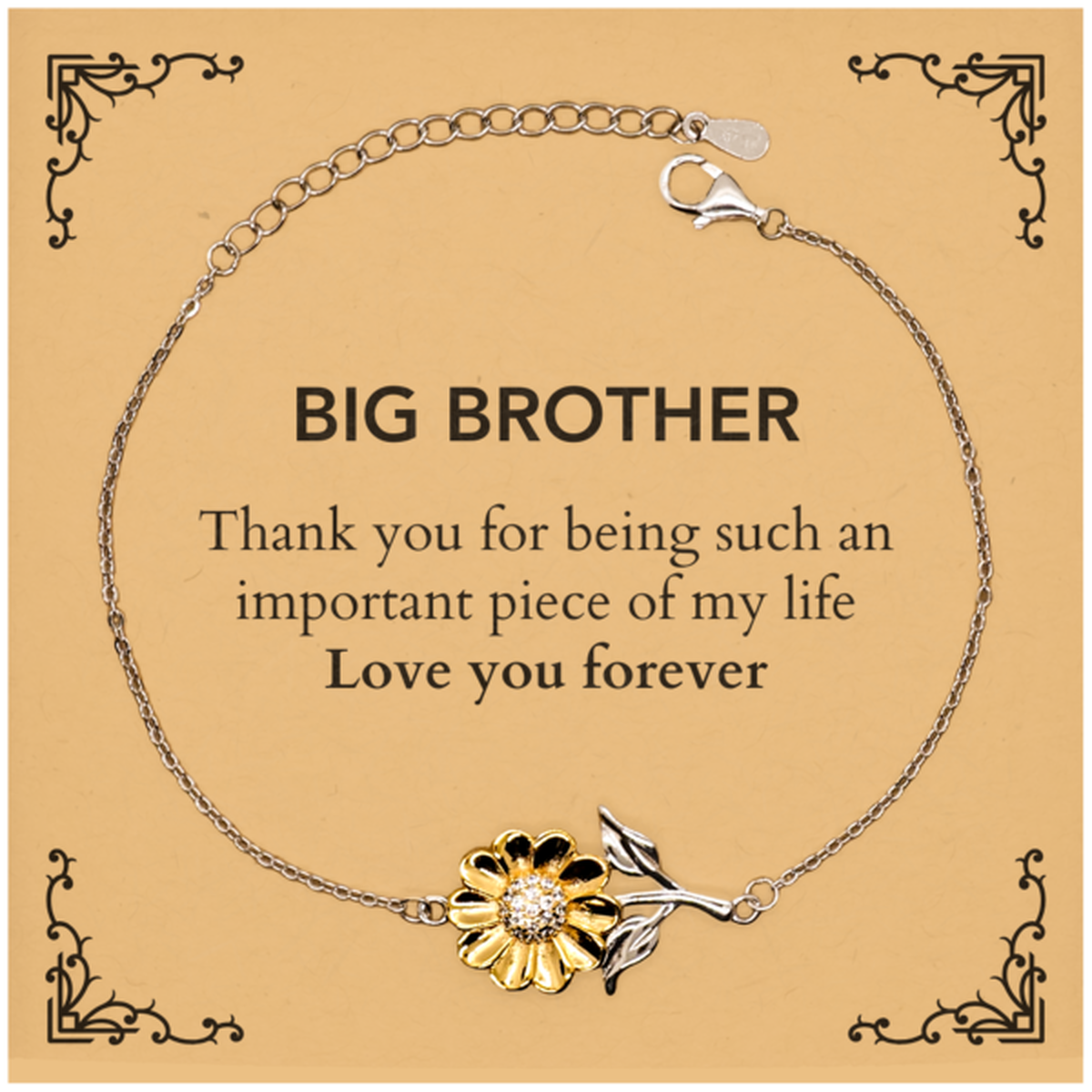 Appropriate Big Brother Sunflower Bracelet Epic Birthday Gifts for Big Brother Thank you for being such an important piece of my life Big Brother Christmas Mothers Fathers Day