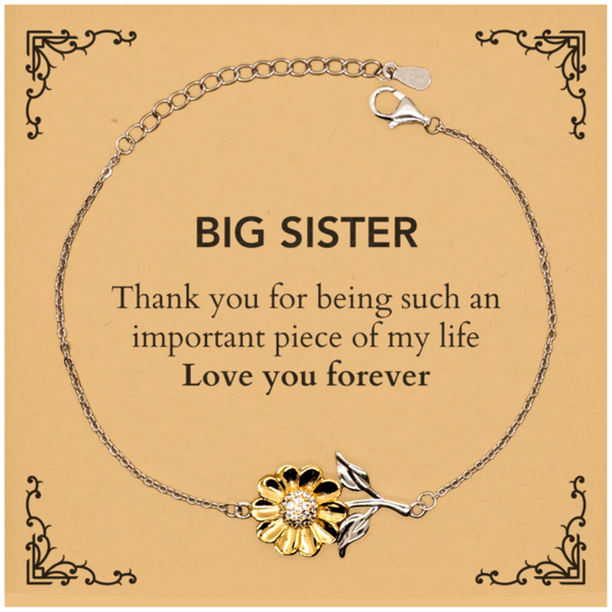 Appropriate Big Sister Sunflower Bracelet Epic Birthday Gifts for Big Sister Thank you for being such an important piece of my life Big Sister Christmas Mothers Fathers Day