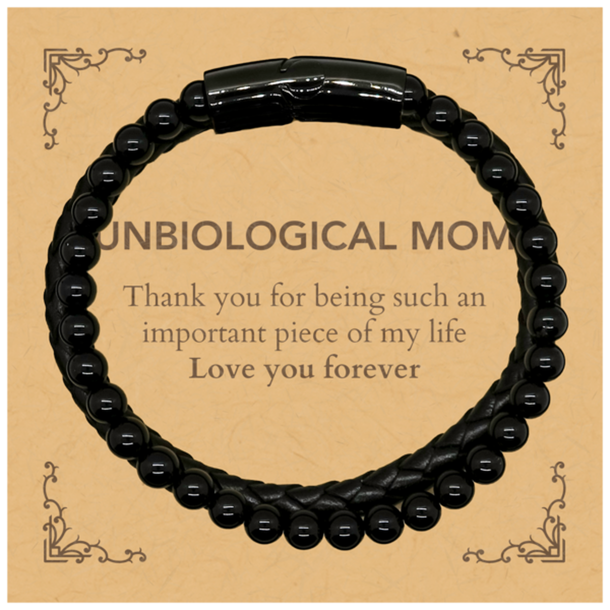Unbiological Mom Stone Leather Bracelet - Inspiring Design | Perfect Gift