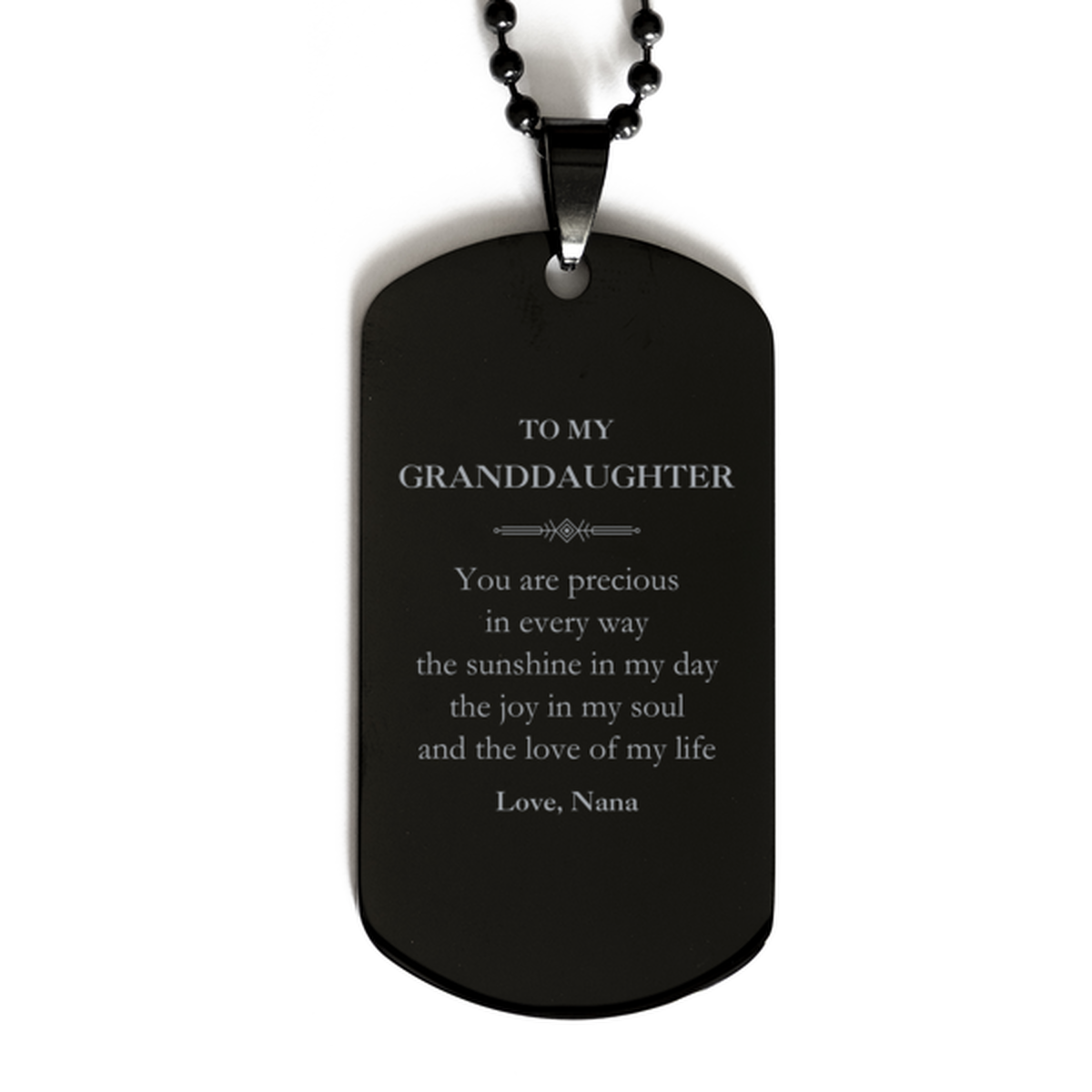 Granddaughter Black Dog Tag Necklace - You Are Precious | Graduation Gift