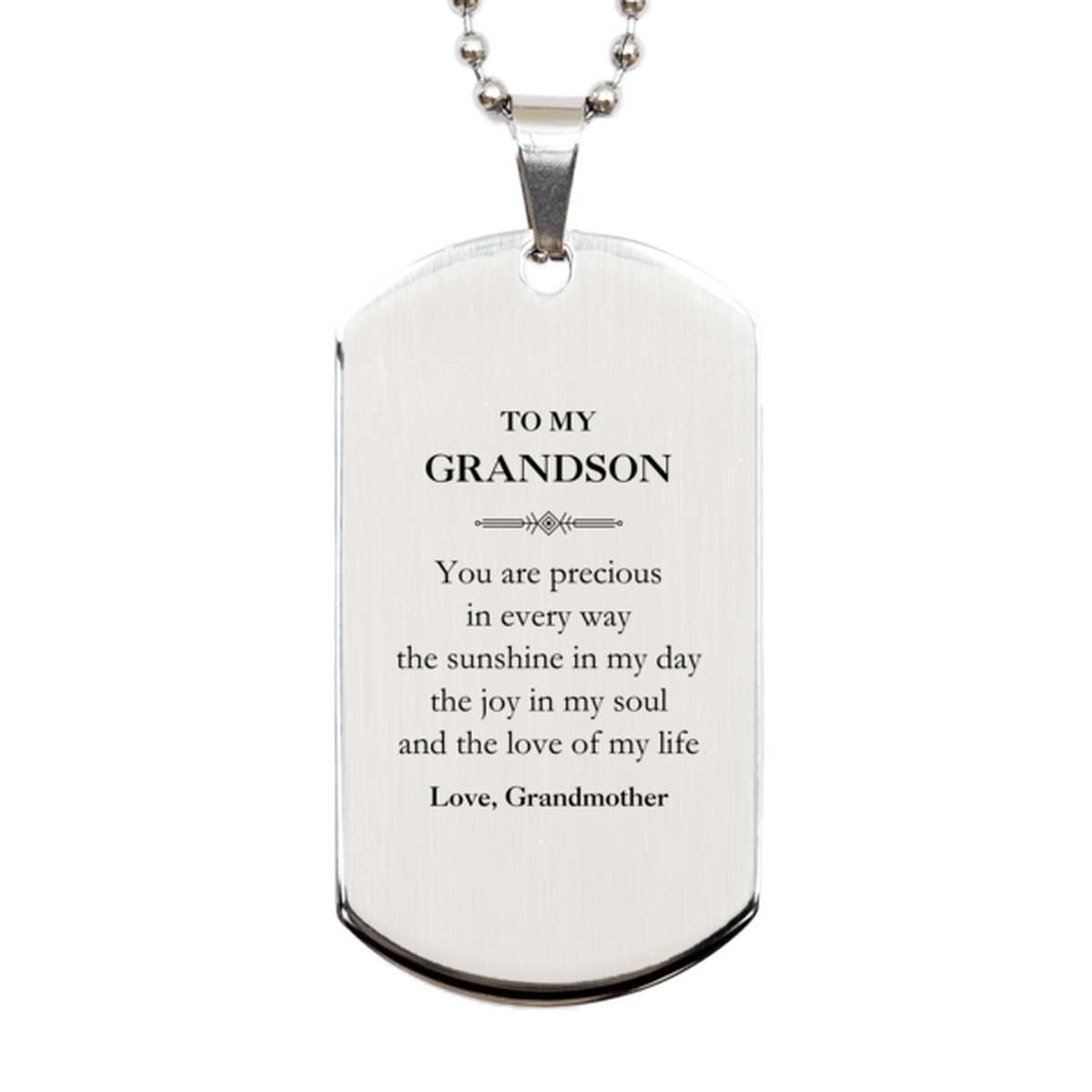 Grandson Silver Dog Tag Necklace - You Are Precious Design | Graduation Gift