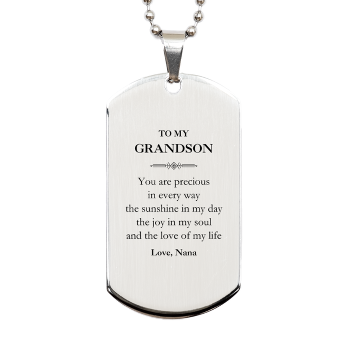 Graduation Gifts for Grandson Silver Dog Tag Present from Nana, Christmas Grandson Birthday Gifts Grandson You are precious in every way the sunshine in my day. Love, Nana