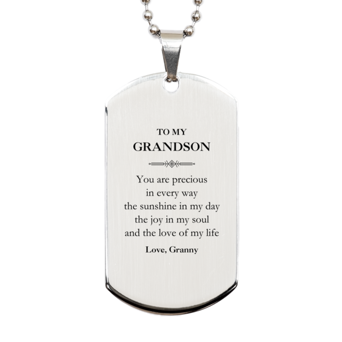 Grandson Silver Dog Tag Necklace - You Are Precious Design | Graduation Gift
