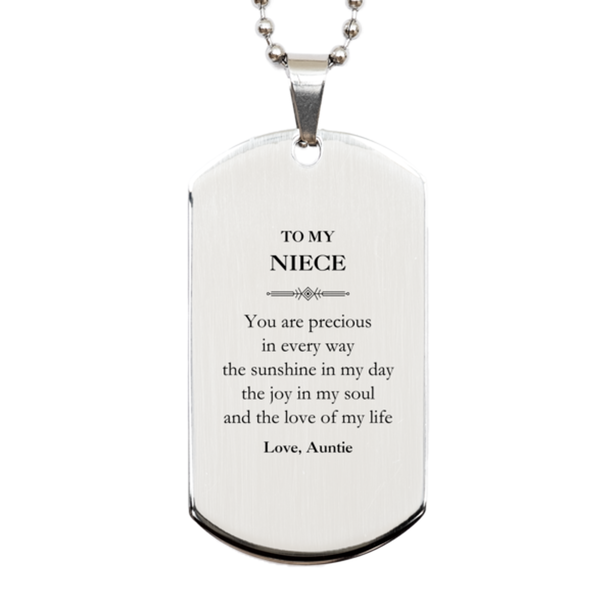 Niece Silver Dog Tag Necklace - You Are Precious Design | Graduation Gift
