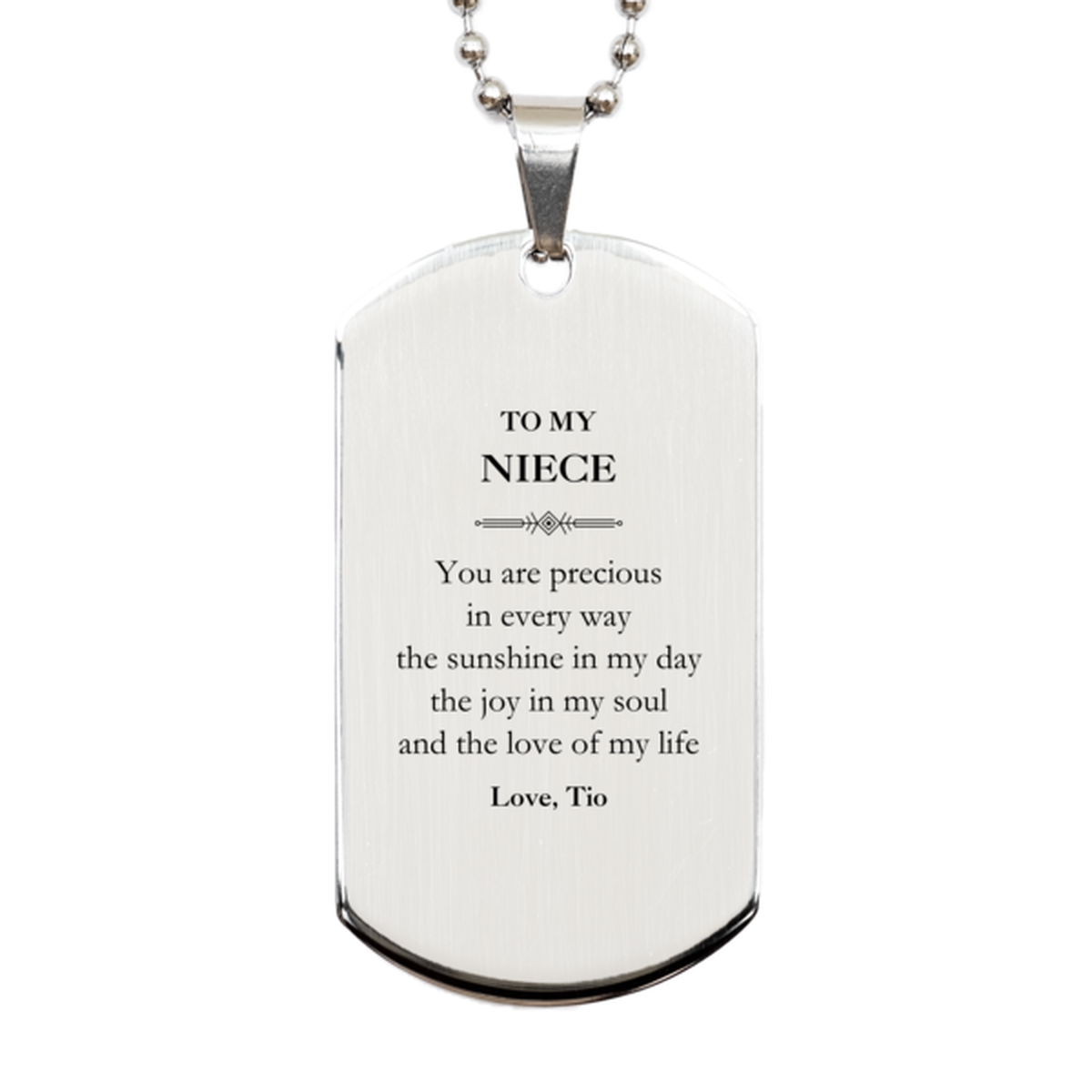 Niece Silver Dog Tag Necklace - You Are Precious Design | Graduation Gift