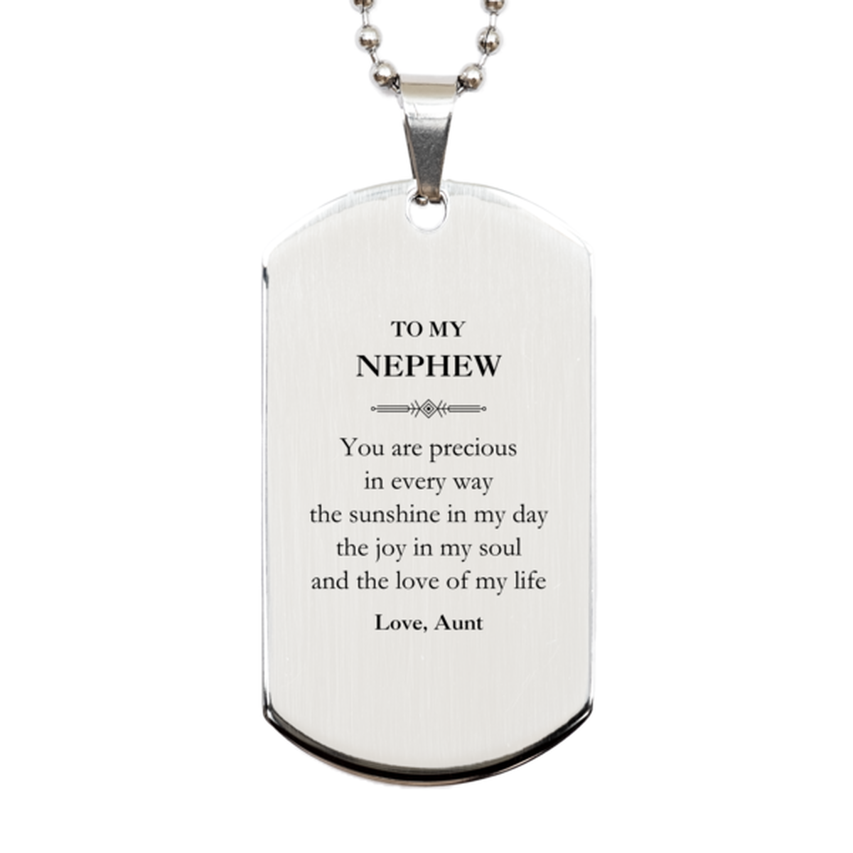 Graduation Gifts for Nephew Silver Dog Tag Present from Aunt, Christmas Nephew Birthday Gifts Nephew You are precious in every way the sunshine in my day. Love, Aunt