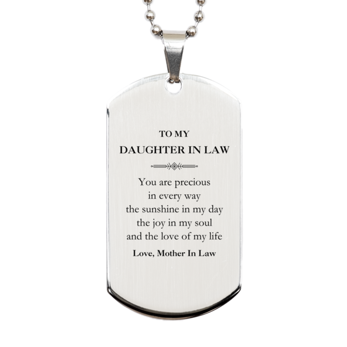 Daughter In Law Silver Dog Tag Necklace - You Are Precious Design | Birthday Gift