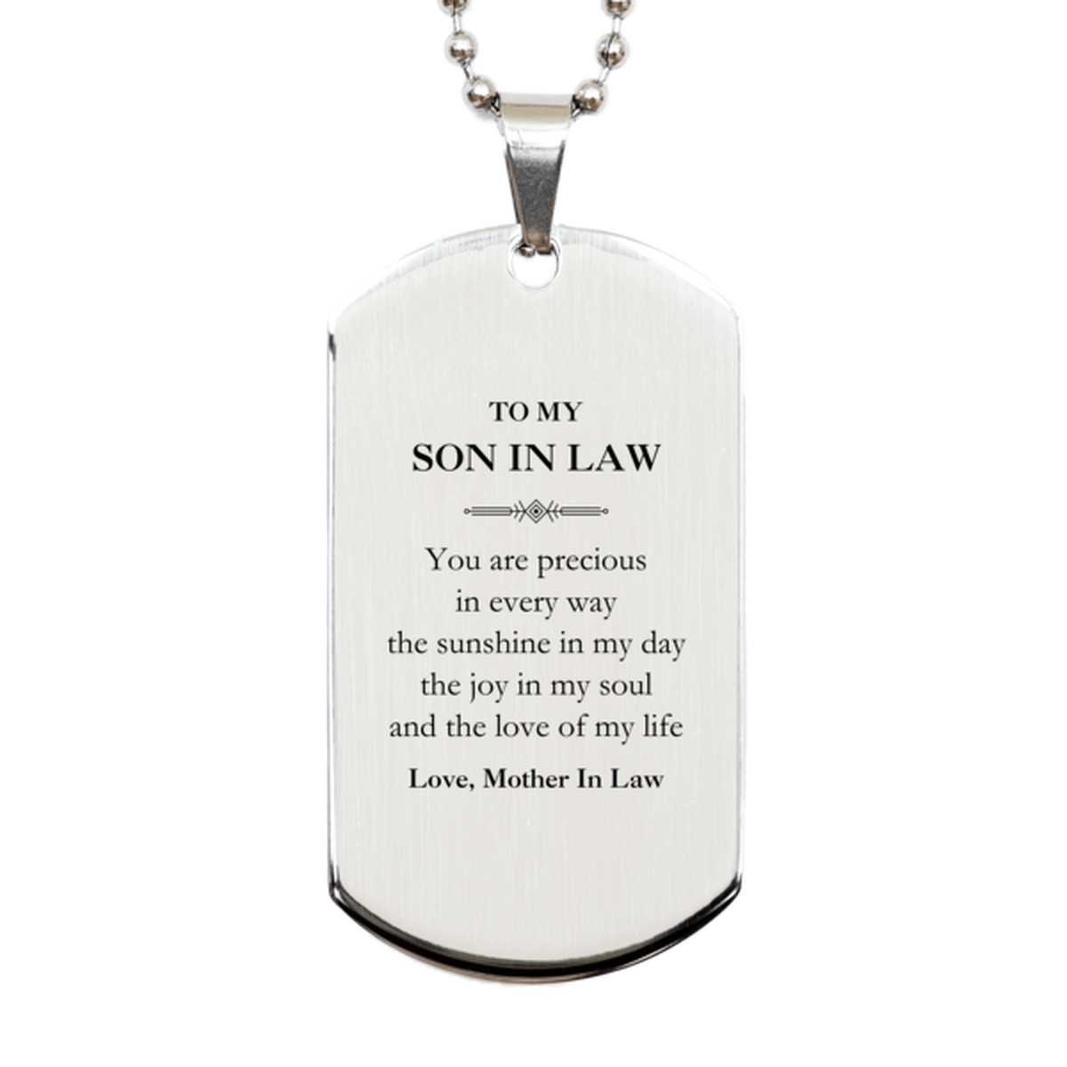 Son In Law Silver Dog Tag Necklace - You Are Precious Design | Birthday and Christmas Gift
