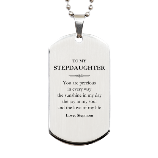 Stepdaughter Silver Dog Tag Necklace - You Are Precious | Birthday & Graduation Gift