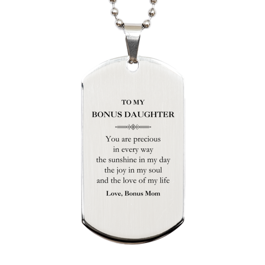 Bonus Daughter Silver Dog Tag Necklace - You Are Precious in Every Way | Graduation Gift