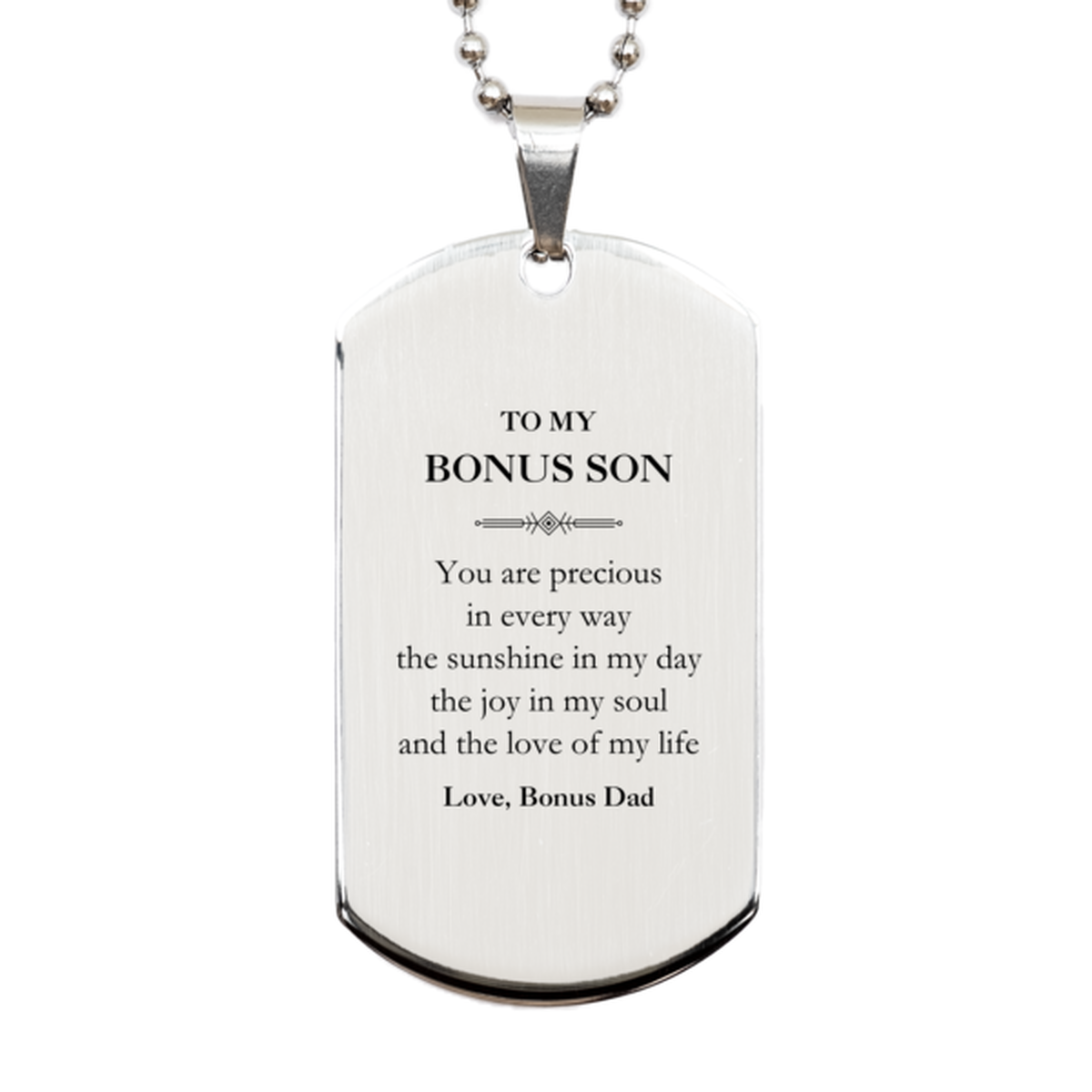 Bonus Son Silver Dog Tag Necklace - You Are Precious in Every Way | Graduation Gift