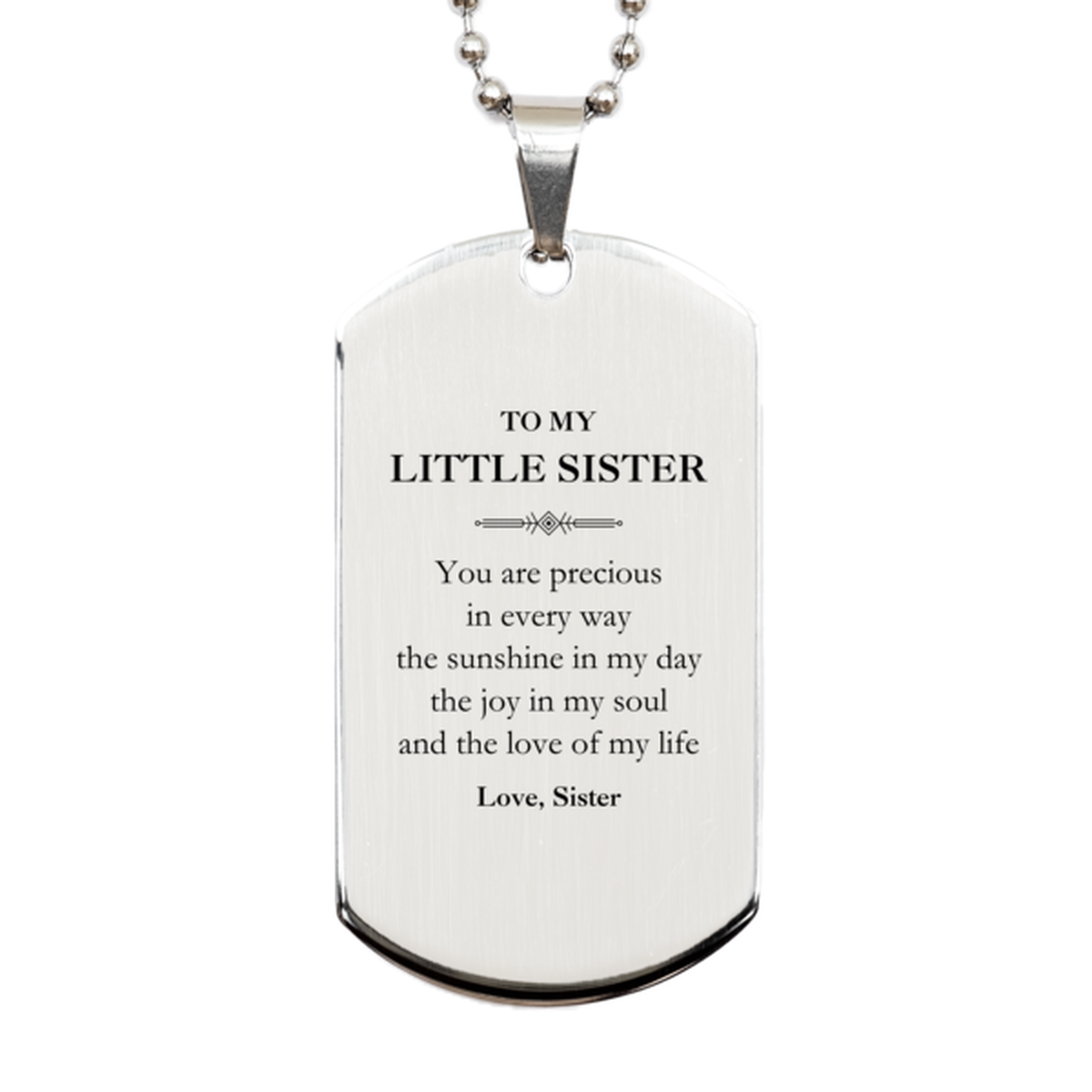Little Sister Silver Dog Tag Necklace - You Are Precious | Birthday Gift