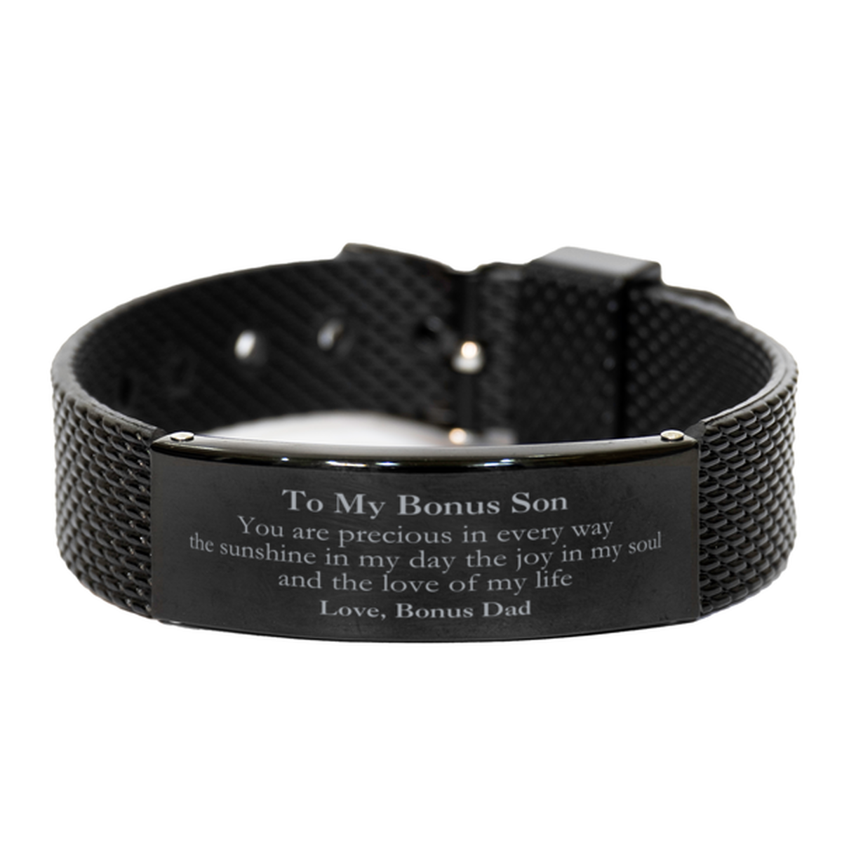 Graduation Gifts for Bonus Son Black Shark Mesh Bracelet Present from Bonus Dad, Christmas Bonus Son Birthday Gifts Bonus Son You are precious in every way the sunshine in my day. Love, Bonus Dad