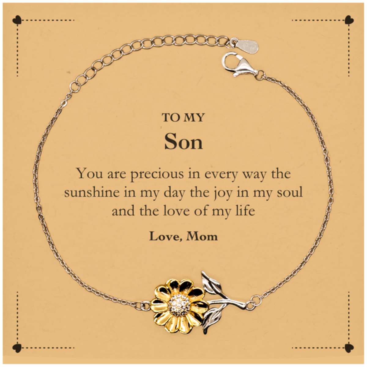 Graduation Gifts for Son Sunflower Bracelet Present from Mom, Christmas Son Birthday Gifts Son You are precious in every way the sunshine in my day. Love, Mom