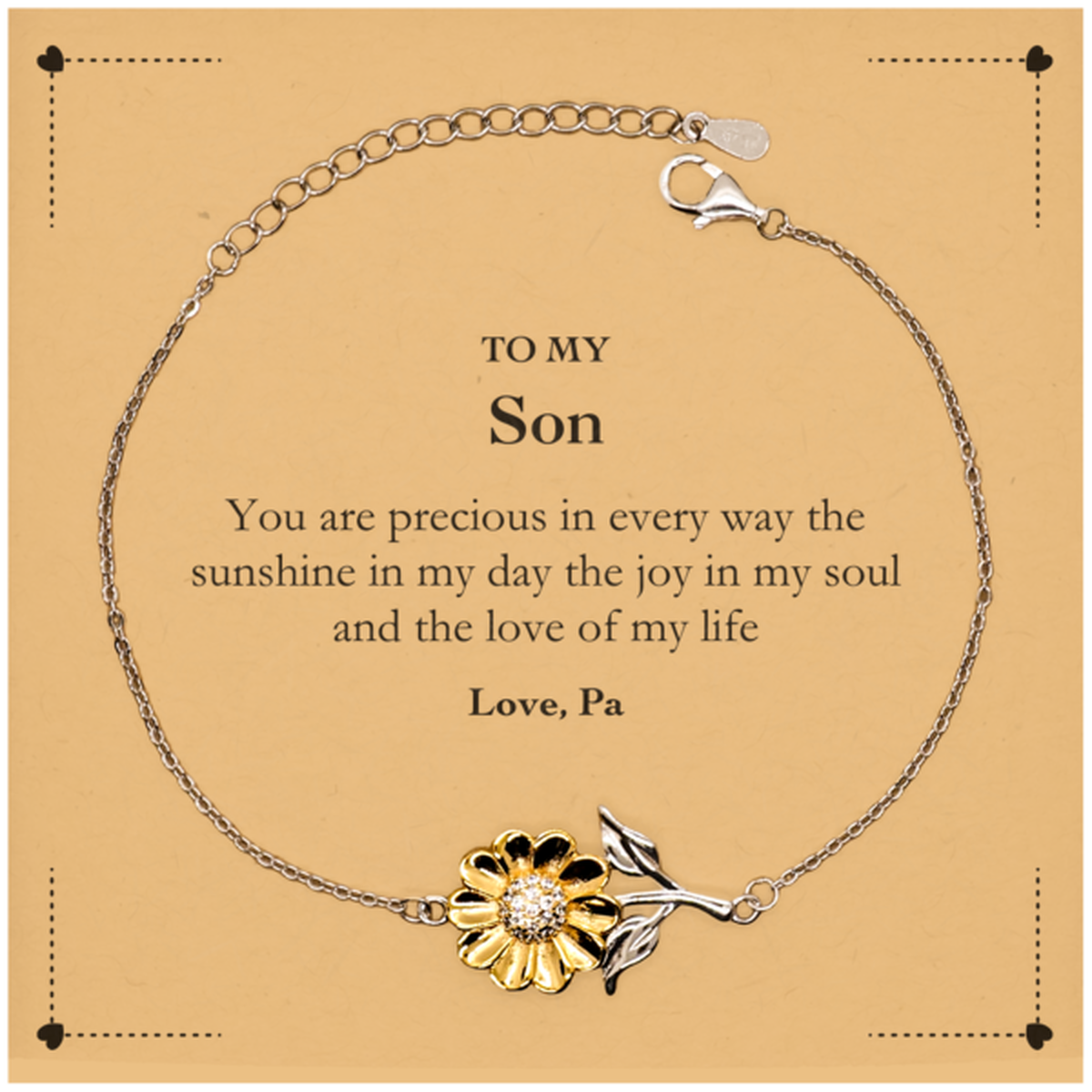 Graduation Gifts for Son Sunflower Bracelet Present from Pa, Christmas Son Birthday Gifts Son You are precious in every way the sunshine in my day. Love, Pa