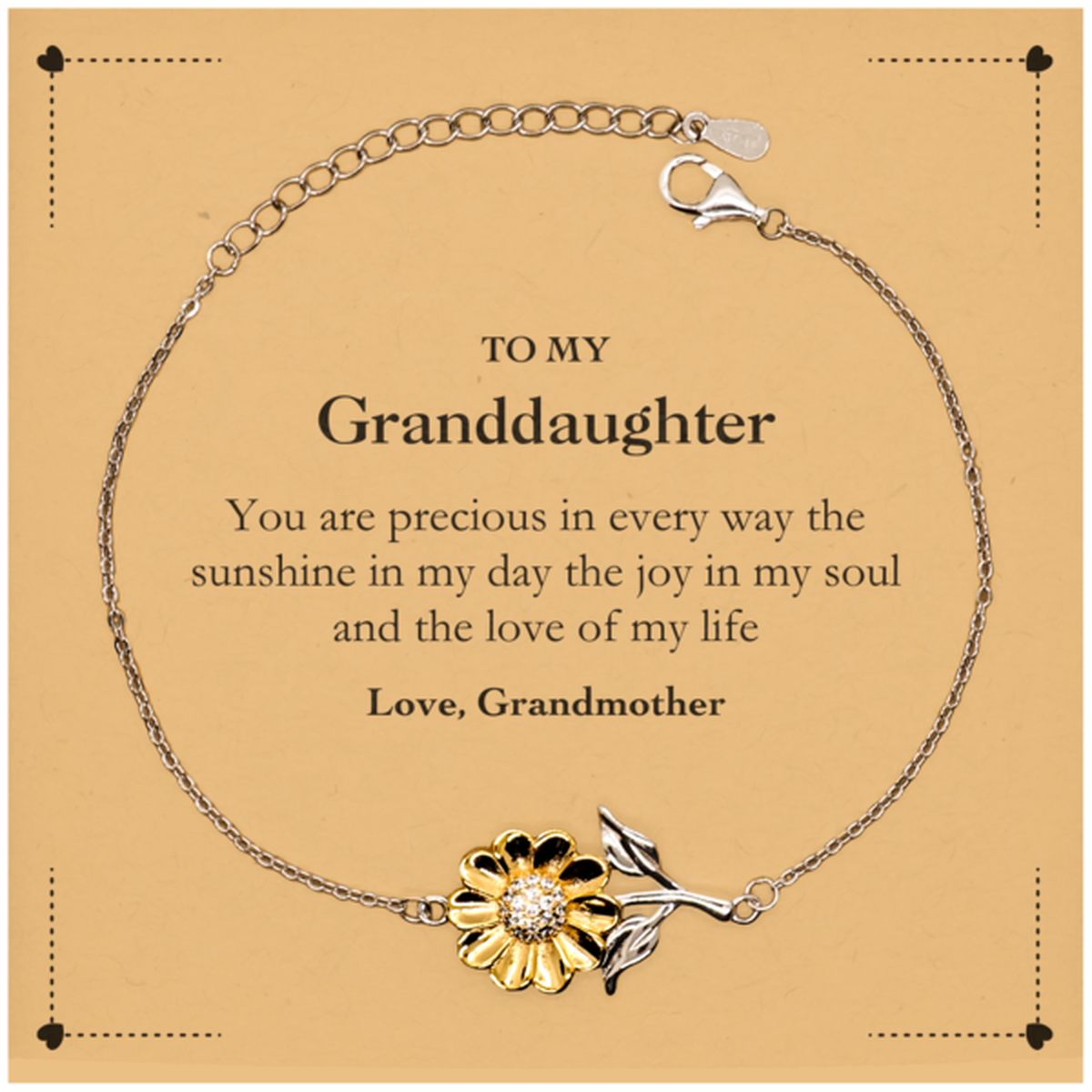 Graduation Gifts for Granddaughter Sunflower Bracelet Present from Grandmother, Christmas Granddaughter Birthday Gifts Granddaughter You are precious in every way the sunshine in my day. Love, Grandmother