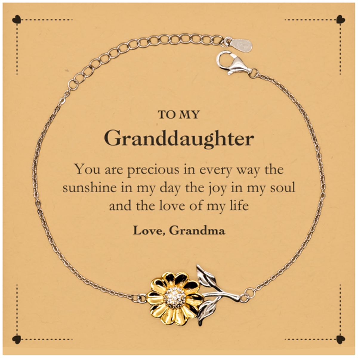 Graduation Gifts for Granddaughter Sunflower Bracelet Present from Grandma, Christmas Granddaughter Birthday Gifts Granddaughter You are precious in every way the sunshine in my day. Love, Grandma