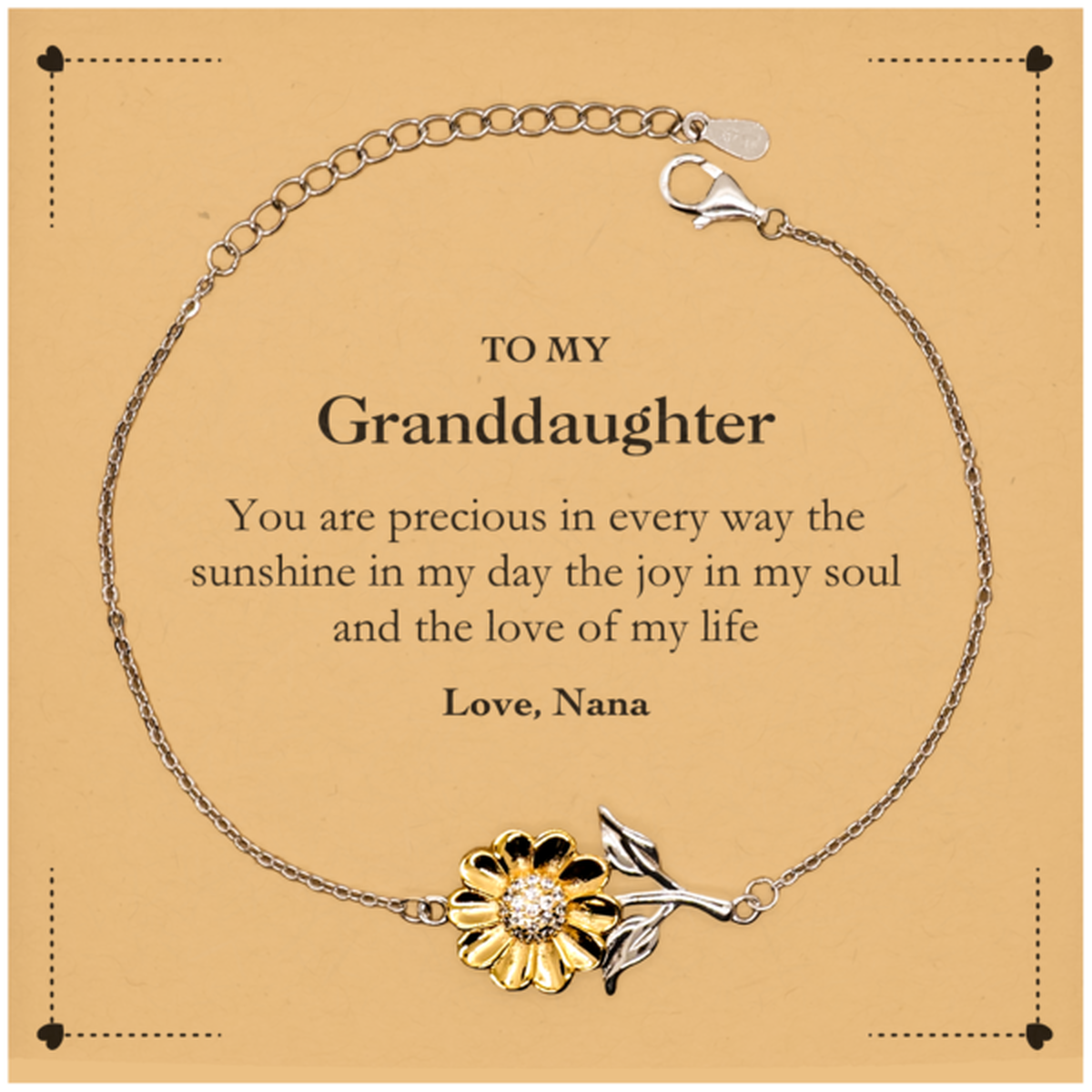Graduation Gifts for Granddaughter Sunflower Bracelet Present from Nana, Christmas Granddaughter Birthday Gifts Granddaughter You are precious in every way the sunshine in my day. Love, Nana