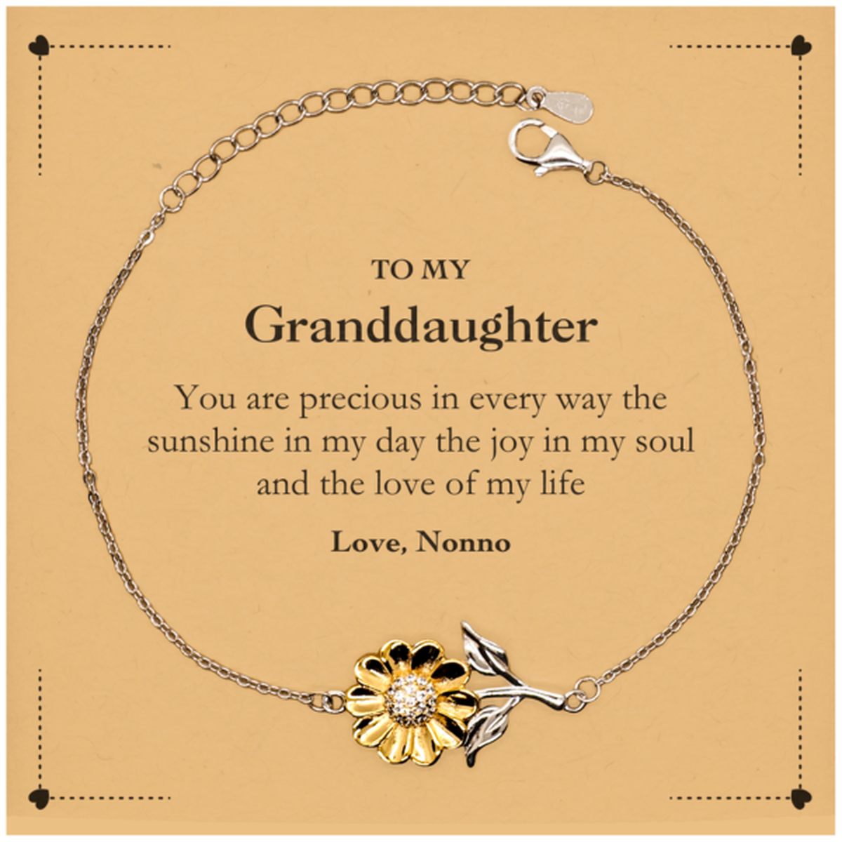 Graduation Gifts for Granddaughter Sunflower Bracelet Present from Nonno, Christmas Granddaughter Birthday Gifts Granddaughter You are precious in every way the sunshine in my day. Love, Nonno