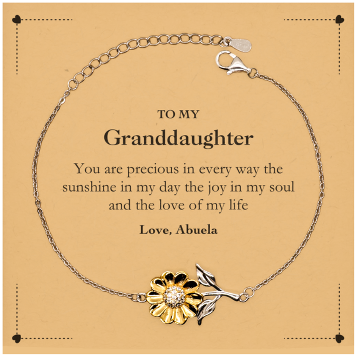 Graduation Gifts for Granddaughter Sunflower Bracelet Present from Abuela, Christmas Granddaughter Birthday Gifts Granddaughter You are precious in every way the sunshine in my day. Love, Abuela