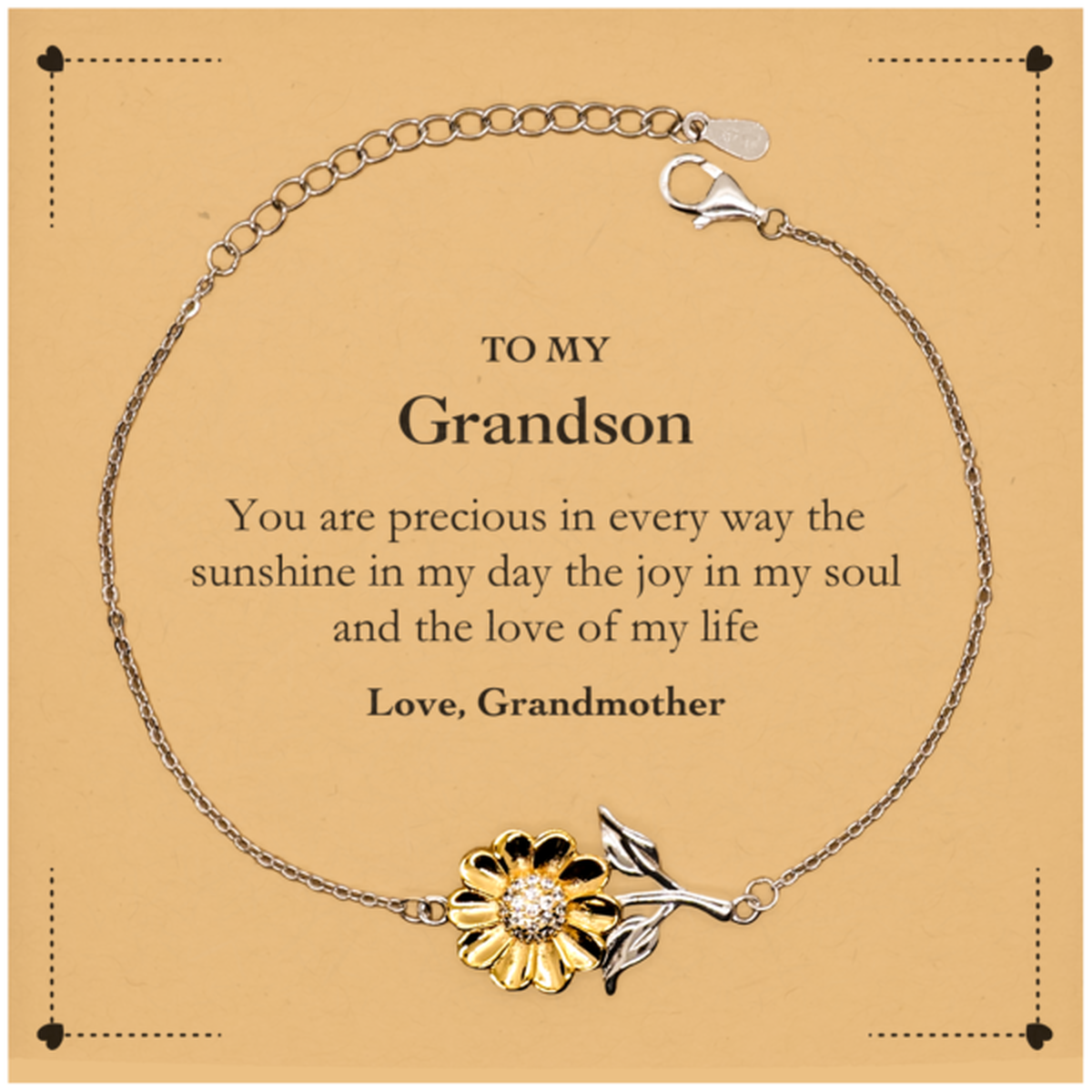 Graduation Gifts for Grandson Sunflower Bracelet Present from Grandmother, Christmas Grandson Birthday Gifts Grandson You are precious in every way the sunshine in my day. Love, Grandmother