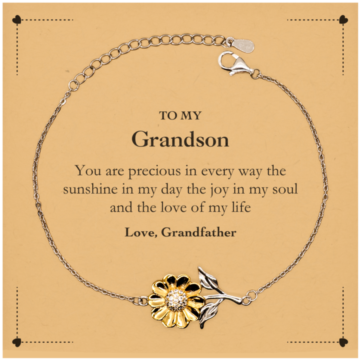 Graduation Gifts for Grandson Sunflower Bracelet Present from Grandfather, Christmas Grandson Birthday Gifts Grandson You are precious in every way the sunshine in my day. Love, Grandfather