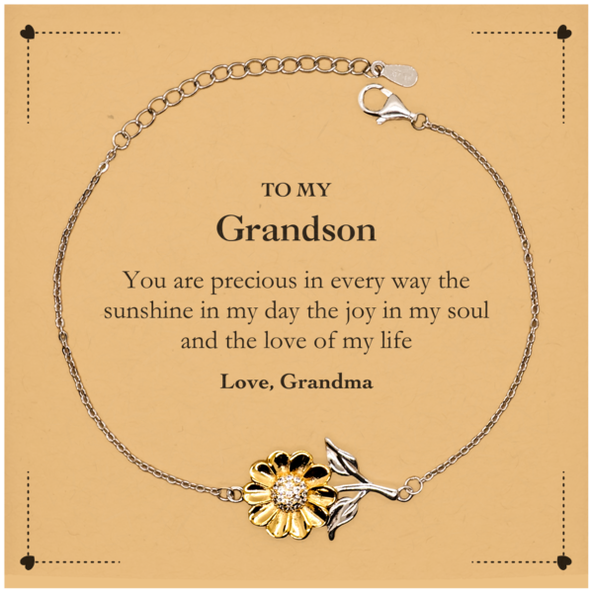 Graduation Gifts for Grandson Sunflower Bracelet Present from Grandma, Christmas Grandson Birthday Gifts Grandson You are precious in every way the sunshine in my day. Love, Grandma