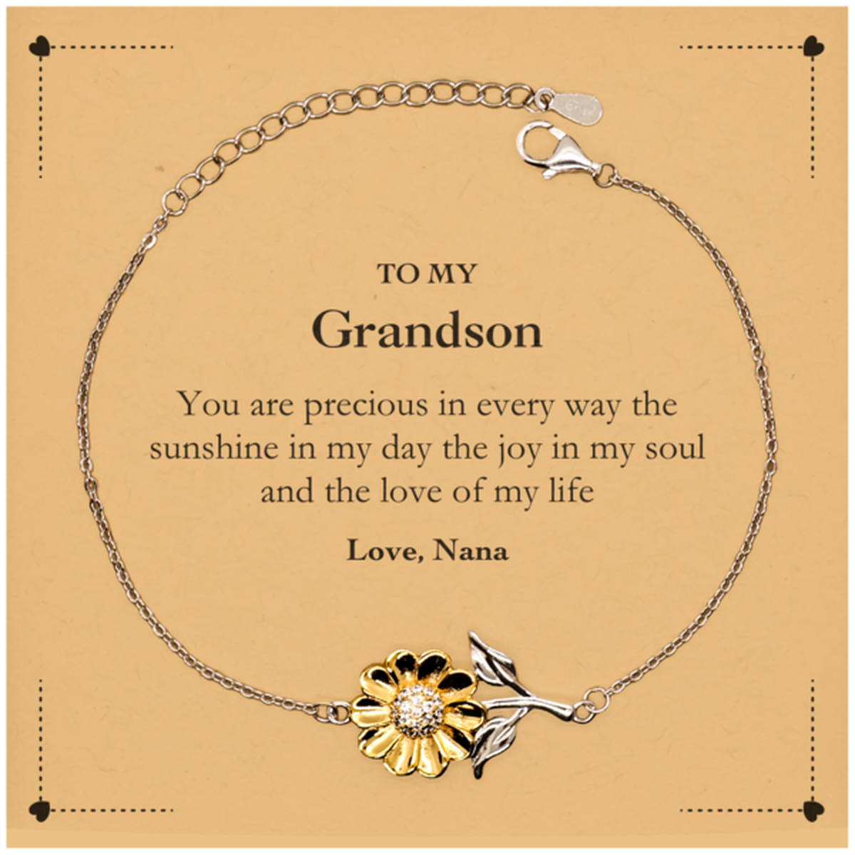 Graduation Gifts for Grandson Sunflower Bracelet Present from Nana, Christmas Grandson Birthday Gifts Grandson You are precious in every way the sunshine in my day. Love, Nana