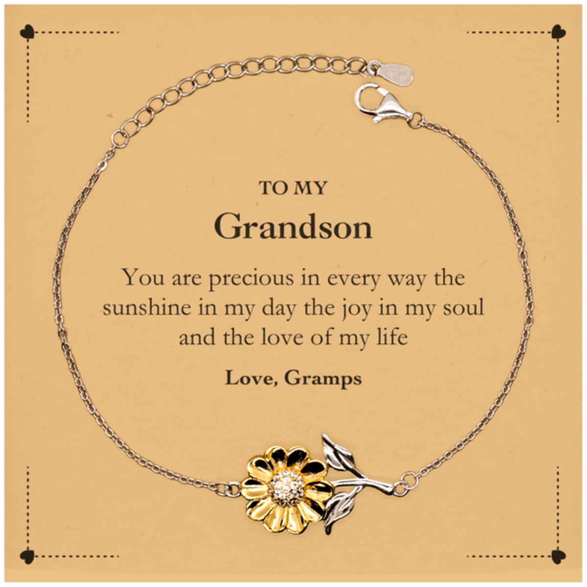 Grandson Sunflower Bracelet - You Are Precious Design | Graduation Gift