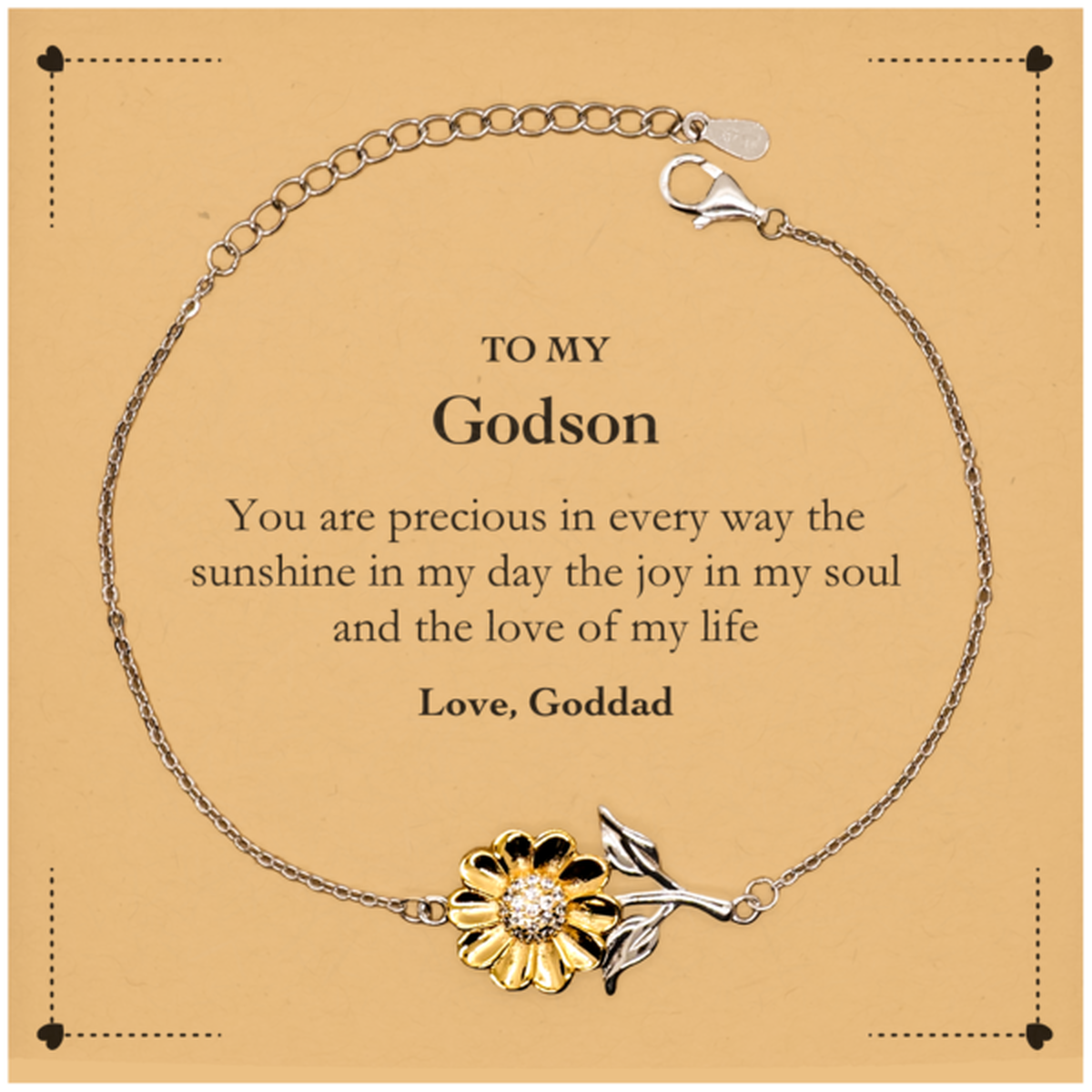Graduation Gifts for Godson Sunflower Bracelet Present from Goddad, Christmas Godson Birthday Gifts Godson You are precious in every way the sunshine in my day. Love, Goddad