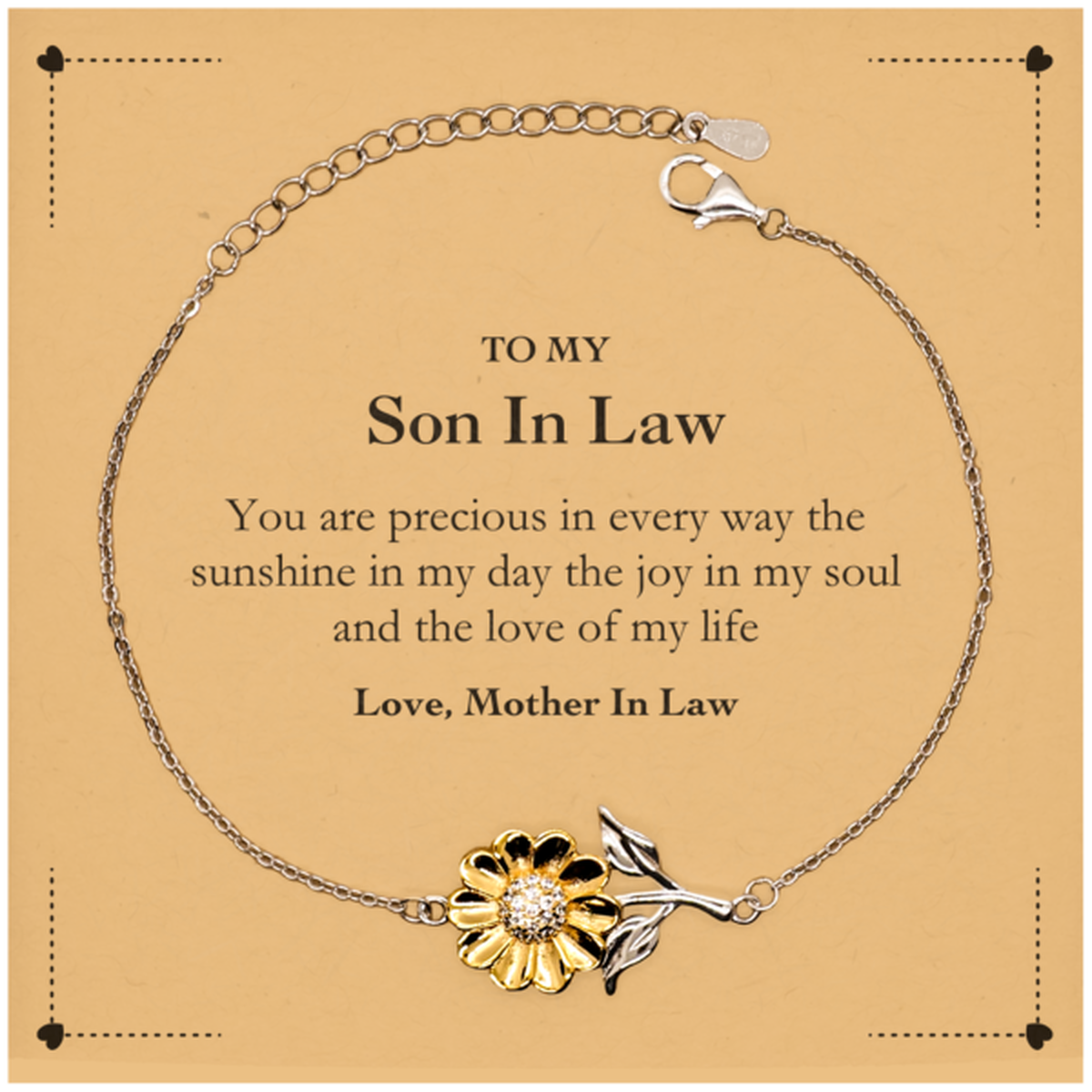 Graduation Gifts for Son In Law Sunflower Bracelet Present from Mother In Law, Christmas Son In Law Birthday Gifts Son In Law You are precious in every way the sunshine in my day. Love, Mother In Law