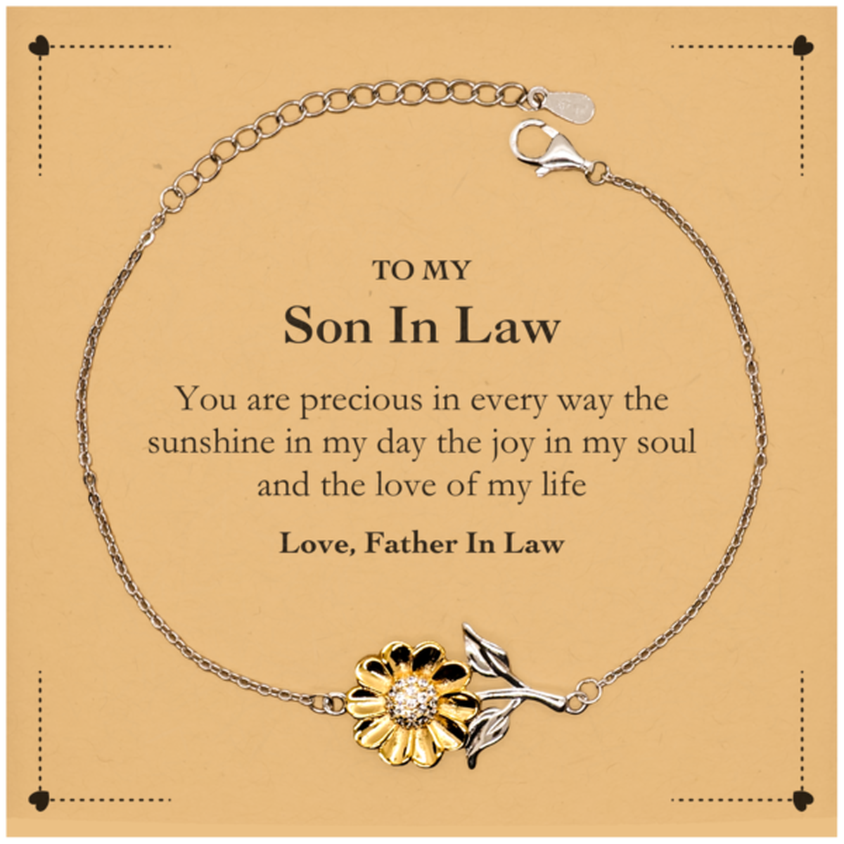 Graduation Gifts for Son In Law Sunflower Bracelet Present from Father In Law, Christmas Son In Law Birthday Gifts Son In Law You are precious in every way the sunshine in my day. Love, Father In Law