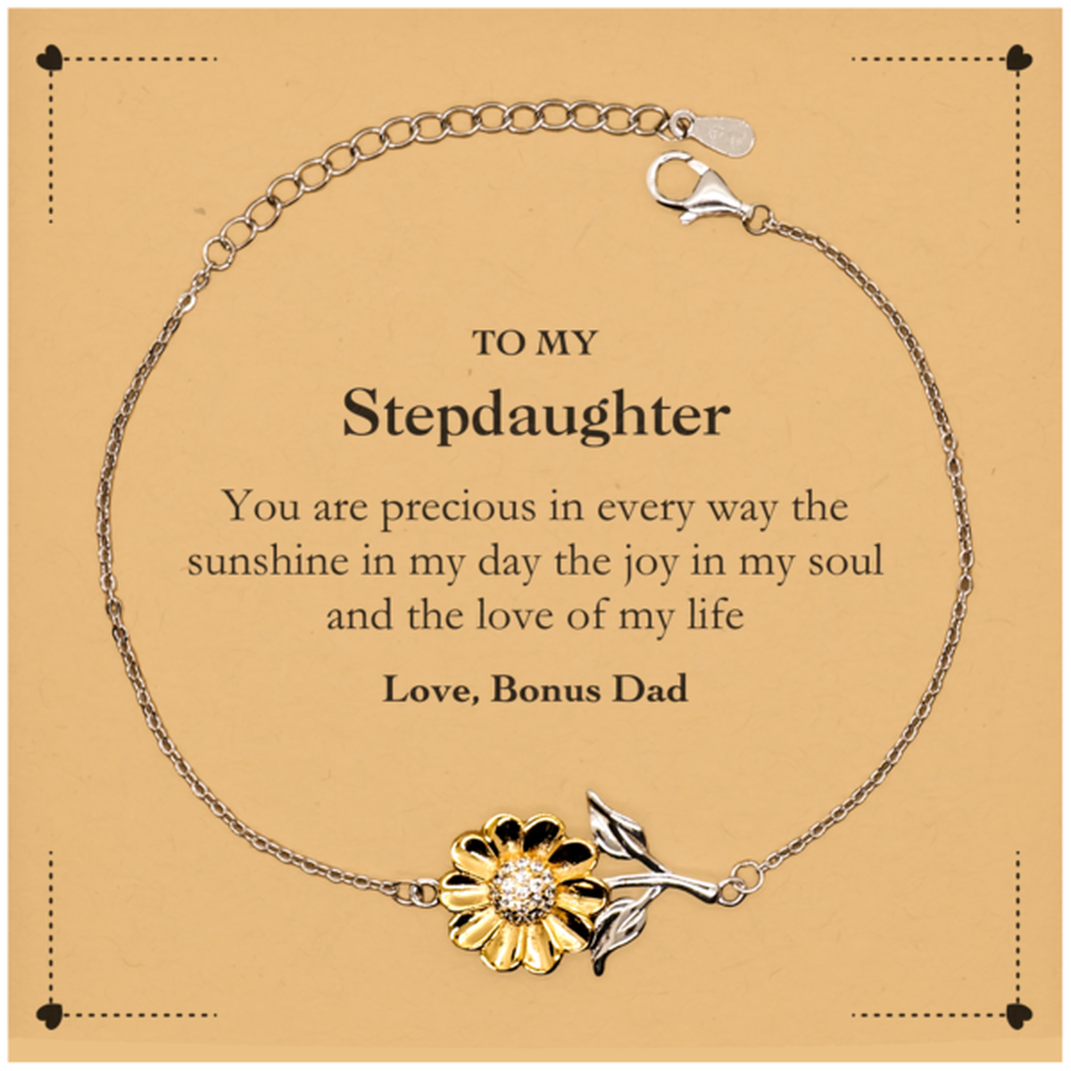 Graduation Gifts for Stepdaughter Sunflower Bracelet Present from Bonus Dad, Christmas Stepdaughter Birthday Gifts Stepdaughter You are precious in every way the sunshine in my day. Love, Bonus Dad