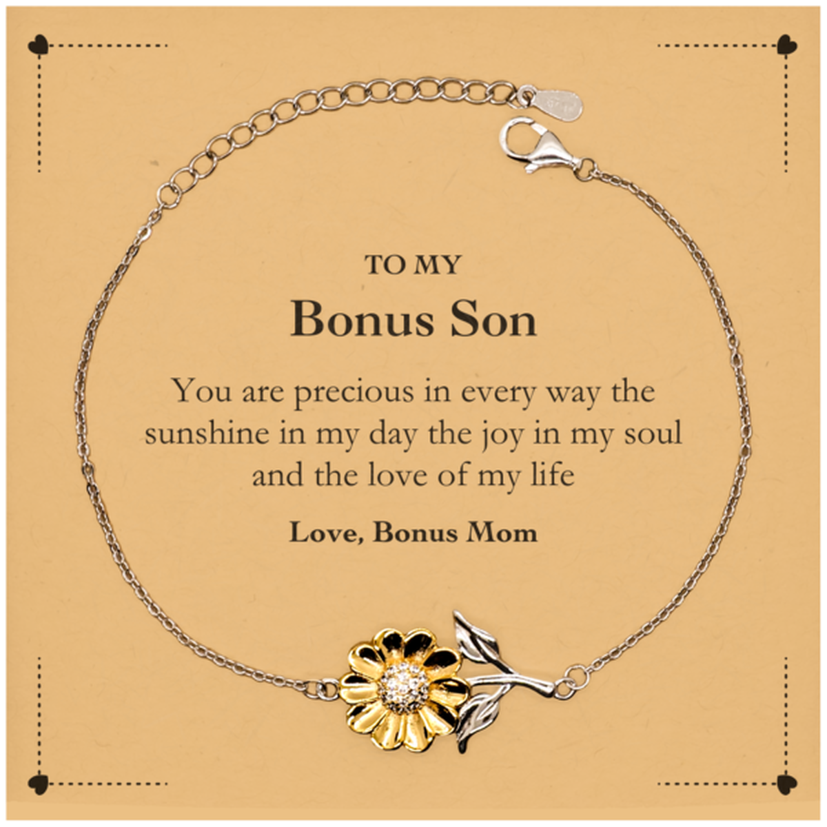 Graduation Gifts for Bonus Son Sunflower Bracelet Present from Bonus Mom, Christmas Bonus Son Birthday Gifts Bonus Son You are precious in every way the sunshine in my day. Love, Bonus Mom