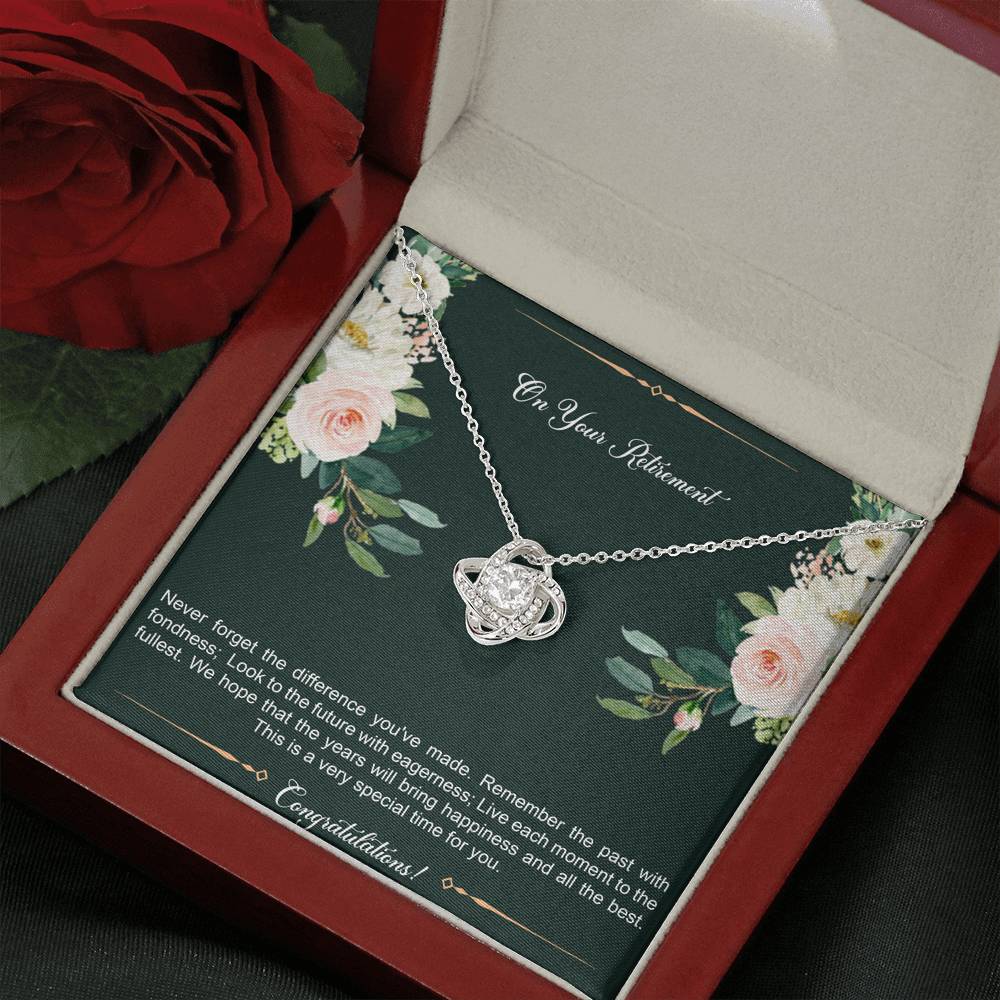 Retirement Gifts, Special Time, Happy Retirement Love Knot Necklace For Women, Retirement Party Favor From Friends Coworkers