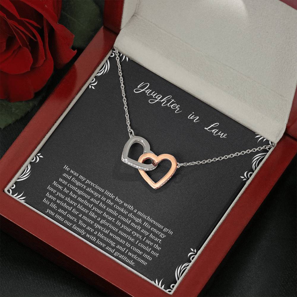 To My Daughter-in-law Gifts, You Are A Blessing, Interlocking Heart Necklace For Women, Birthday Present Idea From Mother-in-law