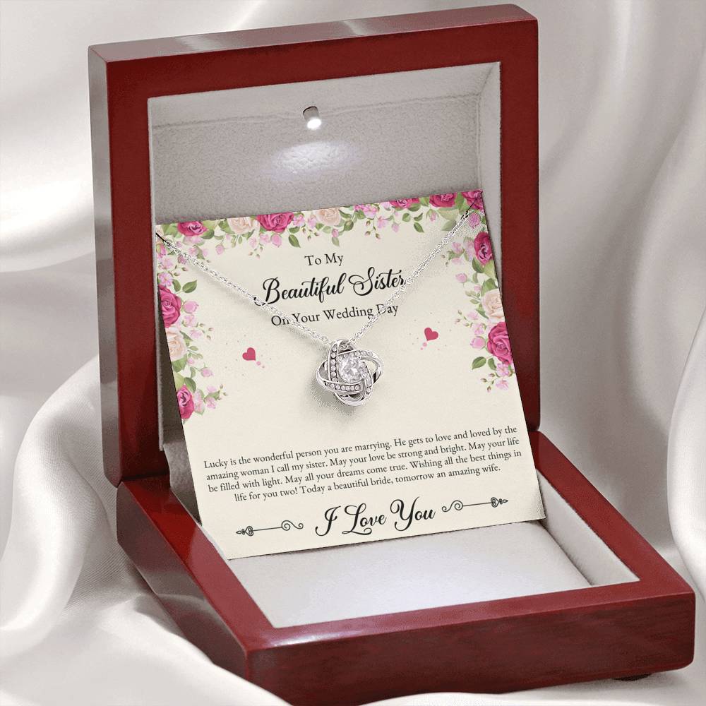 Bride Gifts, I Love You, Love Knot Necklace For Women, Wedding Day Thank You Ideas From Sister