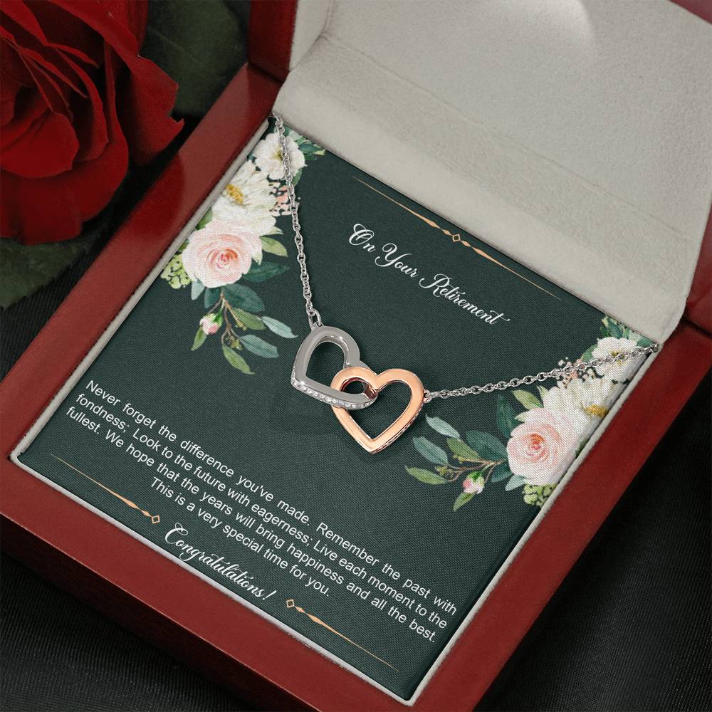 Retirement Gifts, Special Time, Happy Retirement Interlocking Heart Necklace For Women, Retirement Party Favor From Friends Coworkers