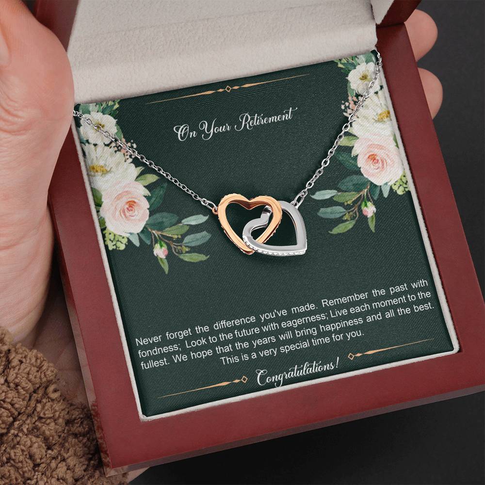 Retirement Gifts, Special Time, Happy Retirement Interlocking Heart Necklace For Women, Retirement Party Favor From Friends Coworkers