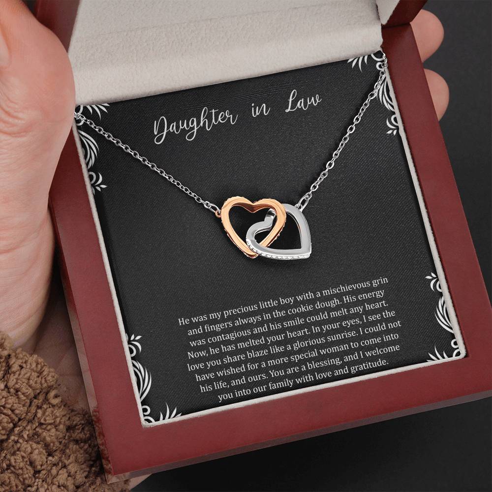 To My Daughter-in-law Gifts, You Are A Blessing, Interlocking Heart Necklace For Women, Birthday Present Idea From Mother-in-law
