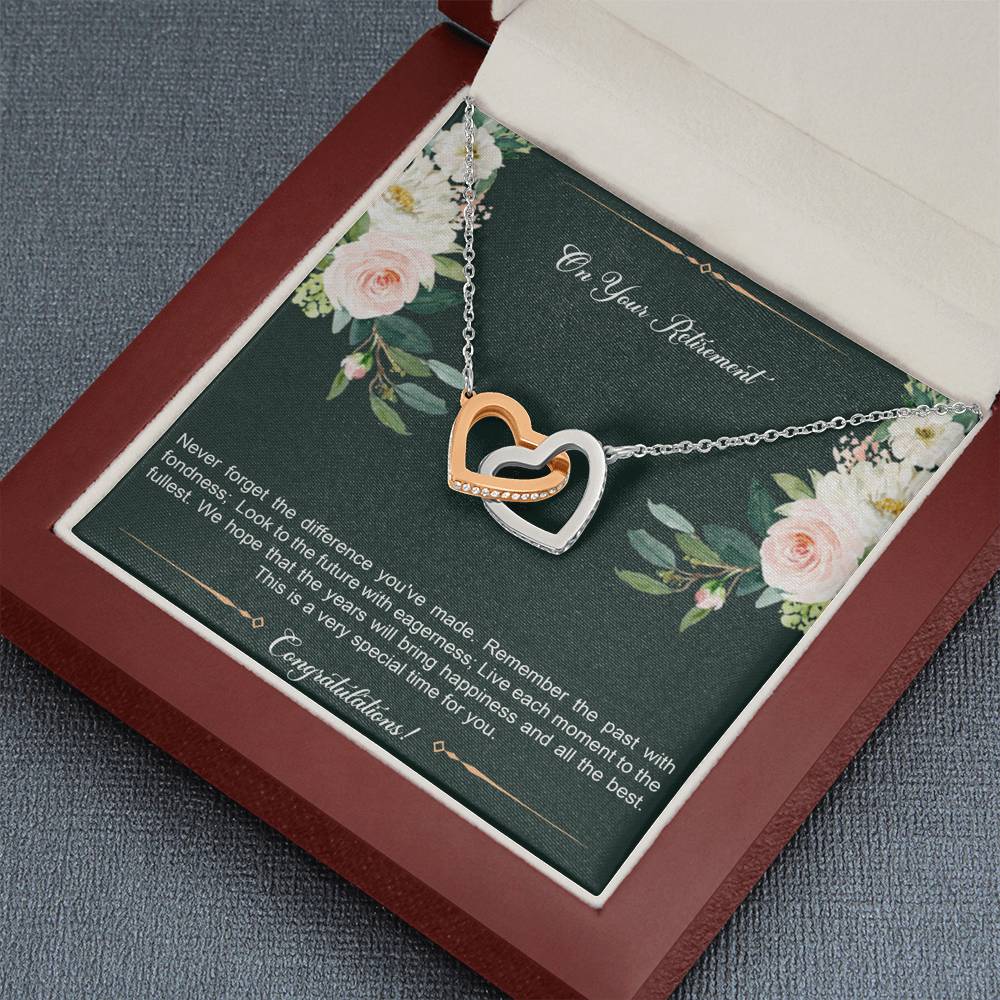 Retirement Gifts, Special Time, Happy Retirement Interlocking Heart Necklace For Women, Retirement Party Favor From Friends Coworkers