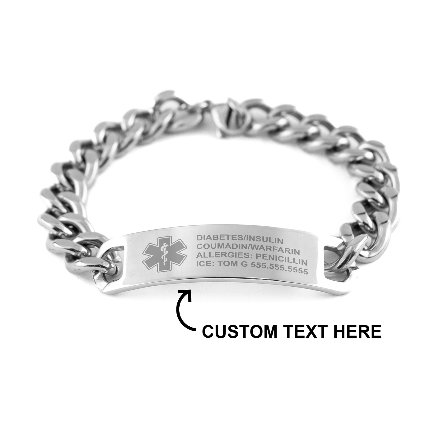 Free Engraving Medical Alert ID Chain Bracelet for Women