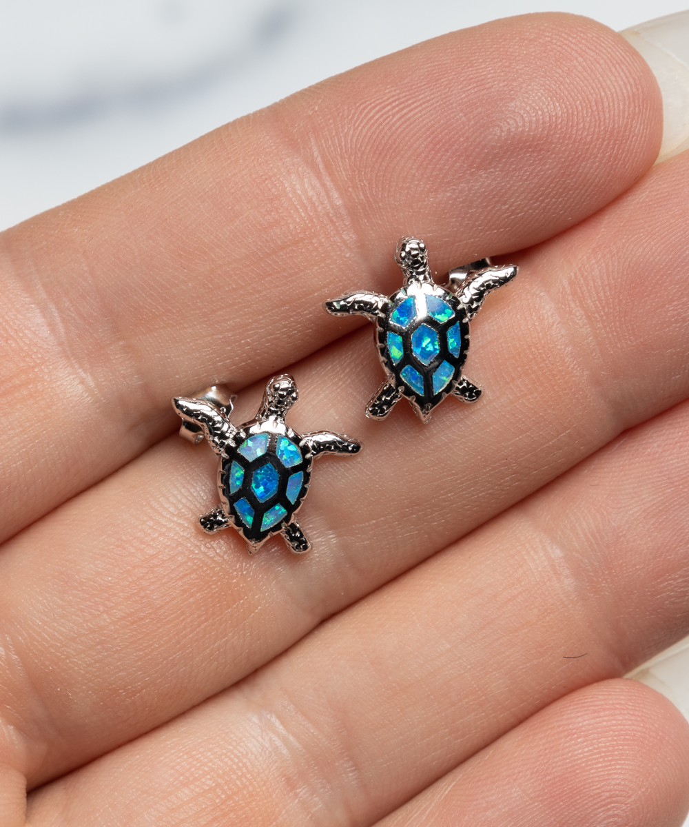 To My Badass Girlfriend, I'm So Grateful, Opal Turtle Earrings For Women, Anniversary Birthday Valentines Day Gifts From Boyfriend