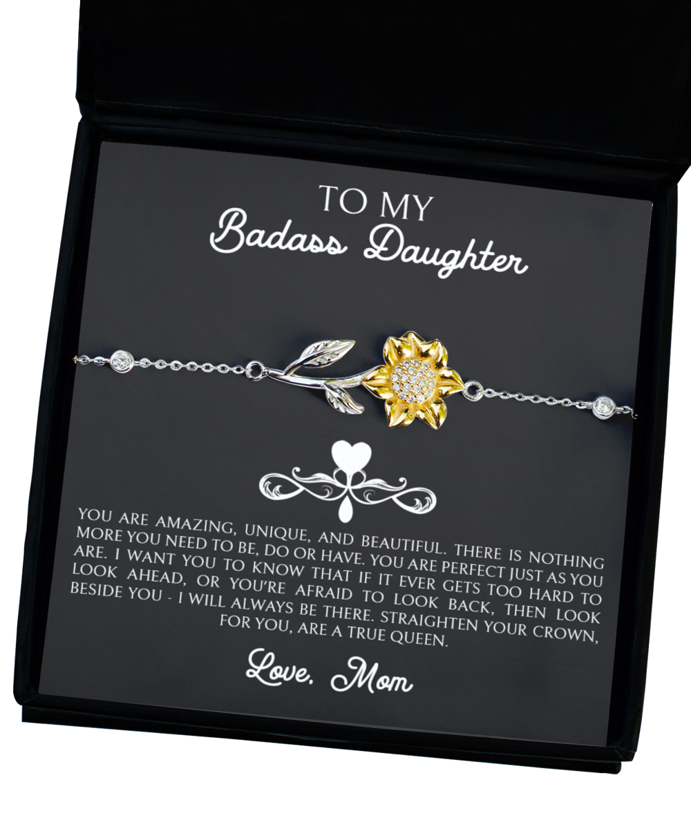 To My Badass Daughter Bracelets From Mom, Daughter Gifts From Mom, To My Daughter Sunflower Bracelet from Mom, Birthday Christmas Gifts for Daughter From Mother