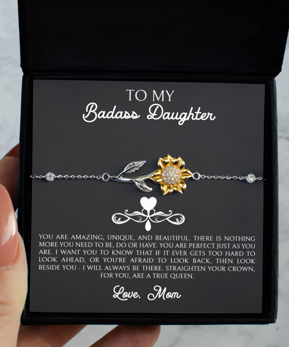 To My Badass Daughter Bracelets From Mom, Daughter Gifts From Mom, To My Daughter Sunflower Bracelet from Mom, Birthday Christmas Gifts for Daughter From Mother